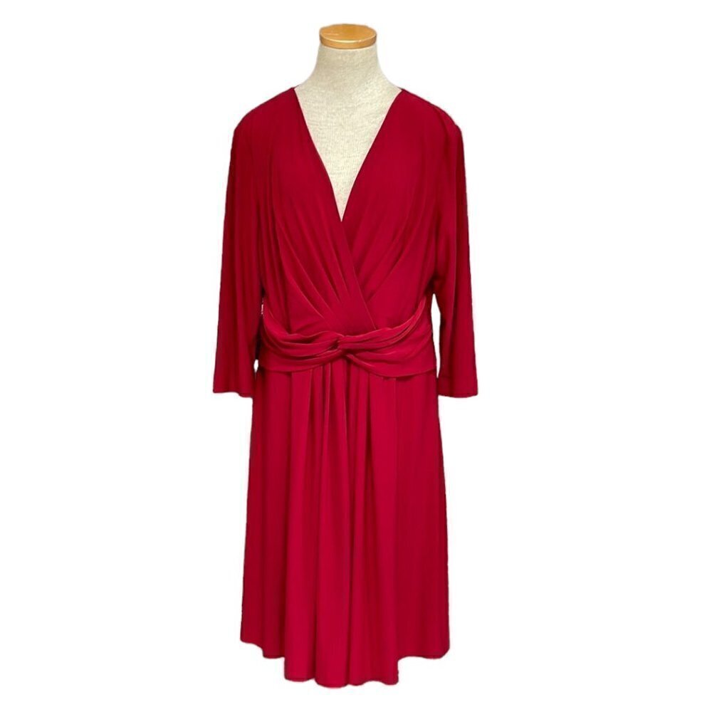 Evan Picone Chic Peek Dress NWT Long Sleeve V-Neck A-Line Red Size 16
